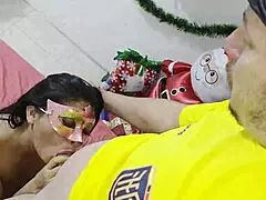 wife shocks gamer with christmas deep throat intense doggystyle big cock pounding