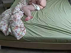 Chubby wife's white panties soak as home cam catches bedtime fingering orgasm