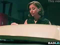 huge ass curvy milf mechanic straps on for busty blonde in oily garage fun