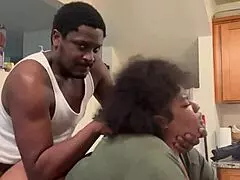 wet black milf with big natural tits moans kitchen quickie monster cock creampie 😩🍆💦