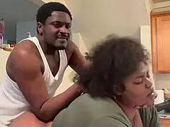 wet black milf with big natural tits moans kitchen quickie monster cock creampie 😩🍆💦