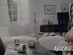 Natasha Nice and London River swap maids deepthroat cocks in happy swinger household threesome