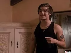 the stepson sneaks in as stepdad pounds stepmom's shaved pussy. old young taboo threesome unfolds