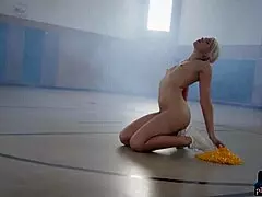 Petite Blonde Cheerleader Begs For Cock After Ripping Clothes On Court?