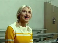 Petite Blonde Cheerleader Begs For Cock After Ripping Clothes On Court?