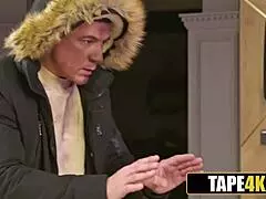 Stunning glamorous tattooed tutor tricked skinny student into monster cock ride