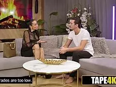 Stunning glamorous tattooed tutor tricked skinny student into monster cock ride