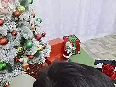 hey check this rich christmas trio where busty stepdaughter spies on curvy stepmom banging stepsons