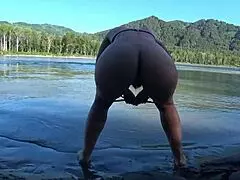 wanna spy on slim milf's big ass hairy pussy pissing outdoors in nature?