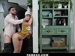 Step daddy trades her flute for his throbbing cock so mom can get some peace at work around the house