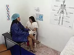 her big-bootied doctor self strips clothes off busty milf patient then licks juicy pussy to orgasm in hospital bed