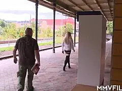 blondie milf i finger my pussy outdoors then fuck big cock heels on