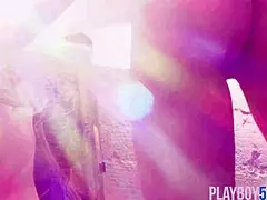 Petite Playboy model Madeline Amour strips clothes and poses fully naked seductively