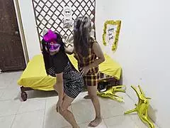 new year's eve threesome got crazy my best friend fucks this hot latina tease while i watch her ride rough!