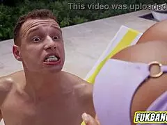 Huge Titty Baddie Rides Hard Dick Poolside