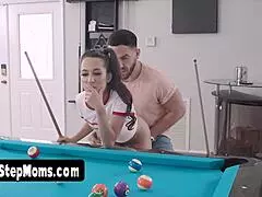 Can a skinny brunette handle rough doggystyle from monster cock during billiard lesson?