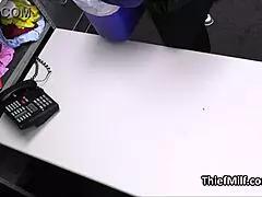 caught stealing pills? busty nurse bends for security cock in office