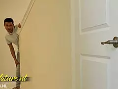 hey busty stepmom catches virgin son spying lets him creampie her!