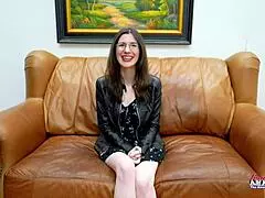 Cute nerdy hazel o'connor hits hitachi then takes deep dildo pounding on shaved muff