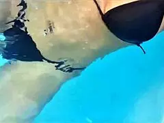 sexy latina milf flashes big clit pussy poolside fitness tease