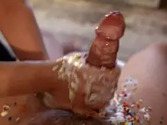 Sloppy foreplay milf wife slurps and drains hubby's thick load messily