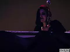 trans dominatrix casey kisses pins brunette milf, tongue diving her hairy pussy before domination cock pounding.