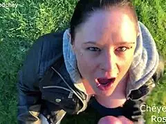 Matty's outdoor fuck with big tits neighbor ends in dripping face fucking cumshot