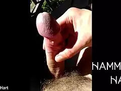 muscular bodybuilder wanks monster cock closeup cumming public forest outdoors