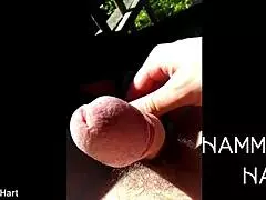 muscular bodybuilder wanks monster cock closeup cumming public forest outdoors