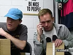 turn around honey while i suck this officer's thick cock at work...