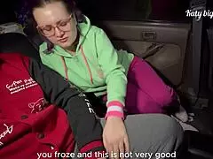 Stepmom pulls over car in snow bends over for stepson doggystyle sloppy blowjob cum in mouth