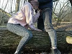 Redhead bitch craves my cock desperately in forest blowjob while husband stays away craving every thick inch deep