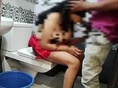 MAID Malkin Bent Over Commode Takes Rough Bathroom Pounding!