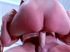 sexy blonde milf with big tits rides muscular bodybuilder's monster cock then takes shaved pussy pounding doggystyle