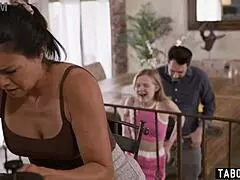 Wow, husband pounds petite Coco Lovelock doggystyle right in front of wife!