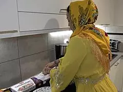 Horny stepson rams big-ass Arab stepmom wearing hijab doggystyle then missionary