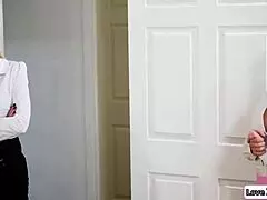 Milf and stepdaughter scissor shaved pussies with old German realtor licking