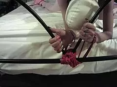 She's Tied Up Begging While Master Pounds Her Petite Pussy Hard On The Bed!