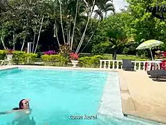 hot latina lesbians lick pussies by the pool