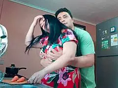 i'm watchin stepmom chop veggies then her fat tits bounce as stepson rams kitchen pussy