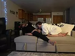Watch this pregnant wife take huge cumshot creampie rough on sofa big natural tits