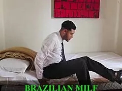 young tenant pays rent deep in landlady's tight ass through sheer red lingerie