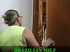 young tenant pays rent deep in landlady's tight ass through sheer red lingerie