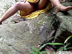 Buddy fucks busty aunt in jungle pond amid public bathers