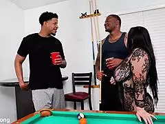 two bbc studs stuff curvy milf's holes in creampie corner pocket mmf slam