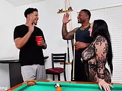 two bbc studs stuff curvy milf's holes in creampie corner pocket mmf slam