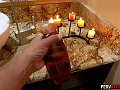 horny milf stepmom sneaks under shower sucking stepson's throbbing cock pov