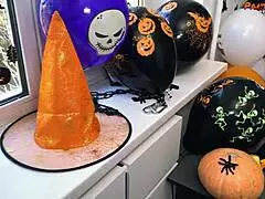 Pregnant milf, pantyhose on at Halloween party, ready for tag team fuck?