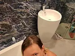 me n her takin duo anal in glass bathroom villa so fuckin tight oops