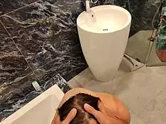 me n her takin duo anal in glass bathroom villa so fuckin tight oops